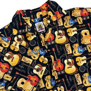 Vintage Max Boxxer Guitar Print Button Up Shirt Mens M Black Acoustic Electric‎